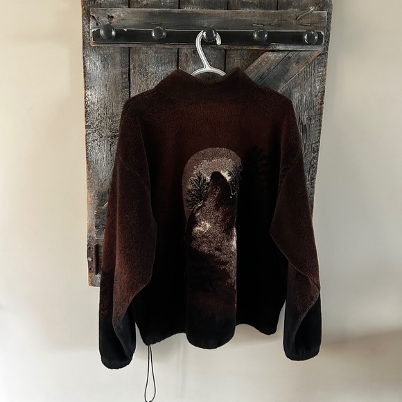 Men's Outback Full Zipper Fleece Jacket w/Full Moon & Wolf Graphics - Picture 2 of 5